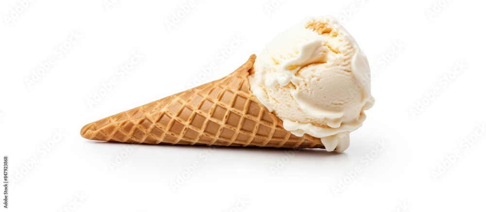 Poster ice cream in waffle cone isolated on white background. creative banner. copyspace image