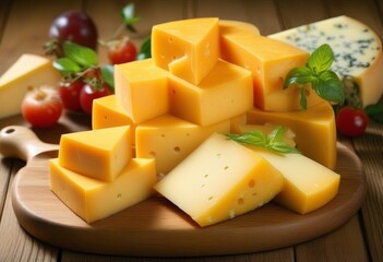 A close-up of a slice of smoked cheese on a stone background