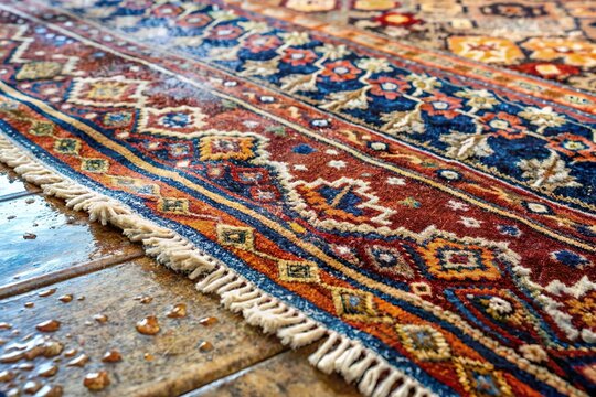 wet soaked dirty rug on wooden floor
