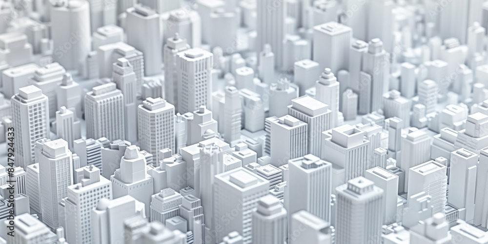 Poster birds eye view of a modern city. urban concept. white clay 3d rendering. created with generative ai 