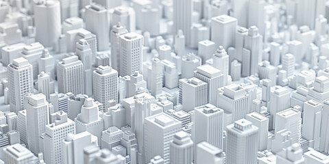 Birds Eye view of a modern city. Urban concept. White clay 3D rendering.  Created with Generative AI technology.