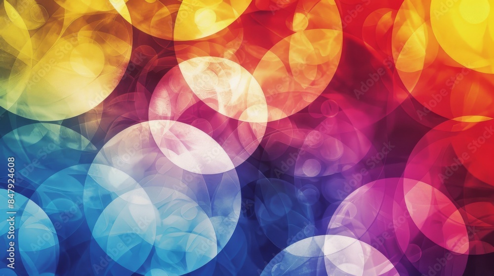 Fototapete an abstract background with bold, overlapping circles in a rainbow of colors.