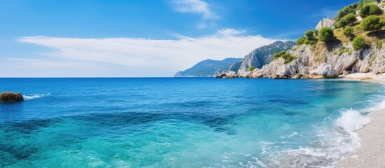 beatyfull hidden gems and beach with blue sea. Creative banner. Copyspace image
