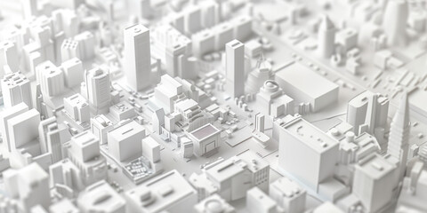 Birds Eye view of a modern city. Urban concept. White clay 3D rendering.  Created with Generative AI technology.