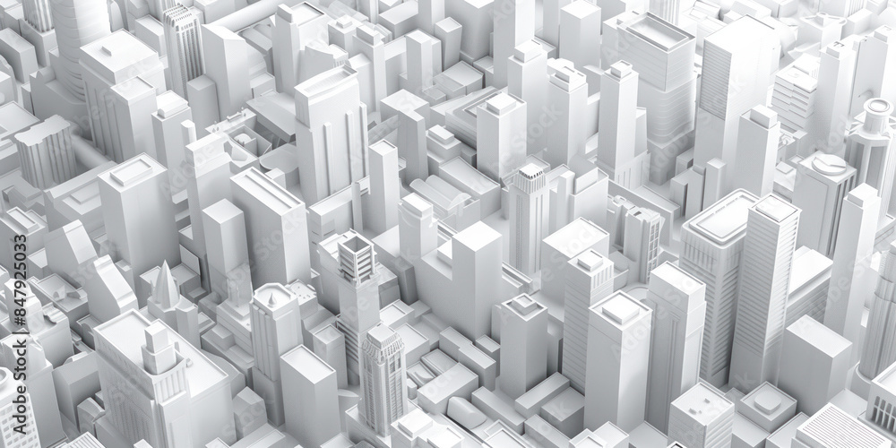 Poster birds eye view of a modern city. urban concept. white clay 3d rendering. created with generative ai 