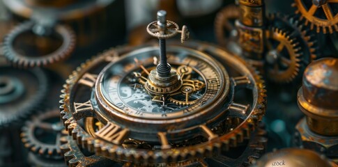 Close-up of Intricate Clockwork Mechanism