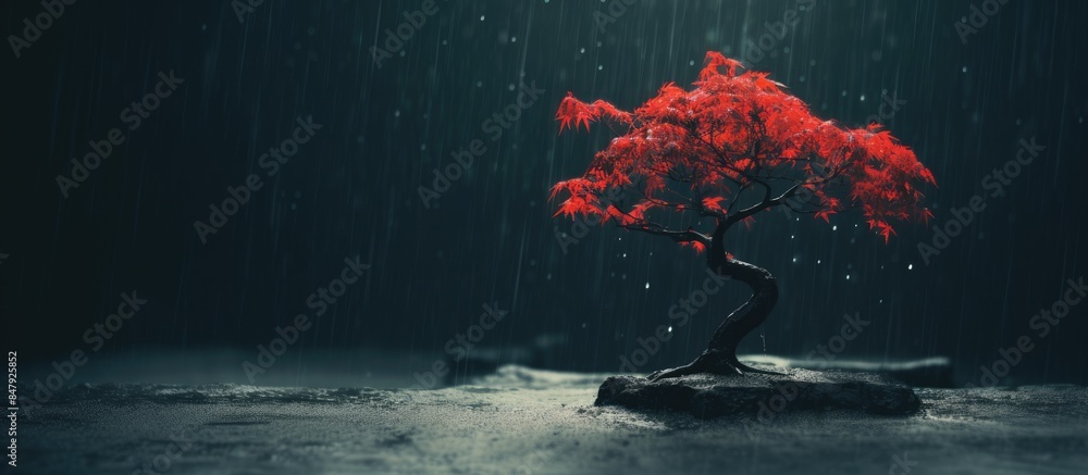 Poster a red citronella tree exposed to rain. creative banner. copyspace image