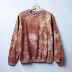 Stonewashed Brown Sweatshirt Mockup on White Background: Casual Unisex Brown Pullover Mockup on Hanger for Fashion Design and Branding