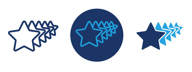 Five stars icon, 5 star rating stars, white and blue color stars icons with filled and outlined styles 