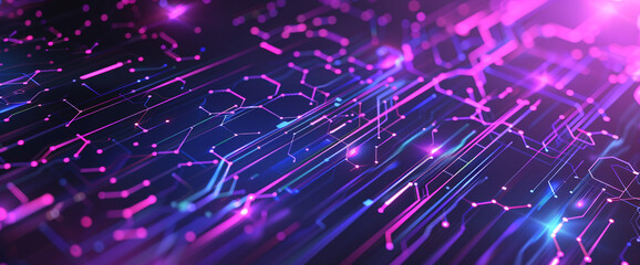 Fototapeta premium Technology-themed vector design with a blue and purple hexagon grid and glowing dots.