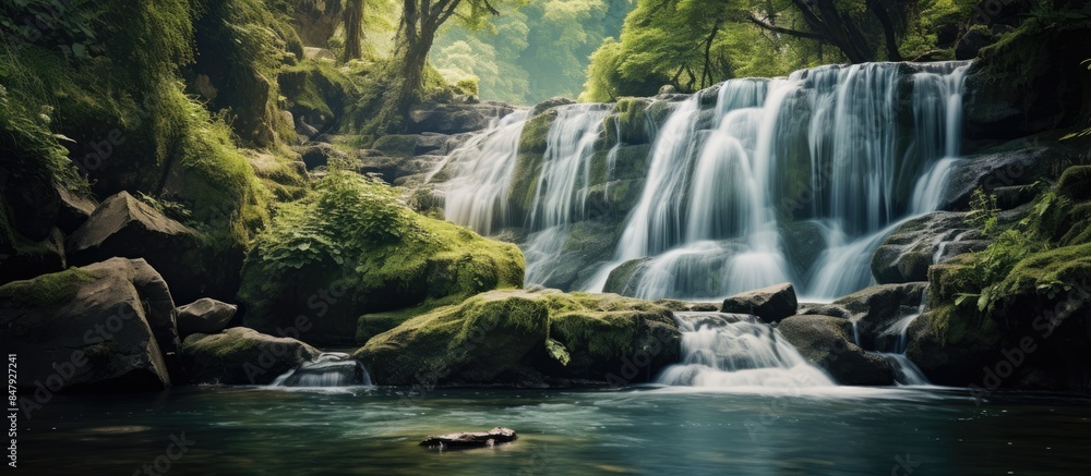 Poster waterfall in the form of a waterfall. creative banner. copyspace image