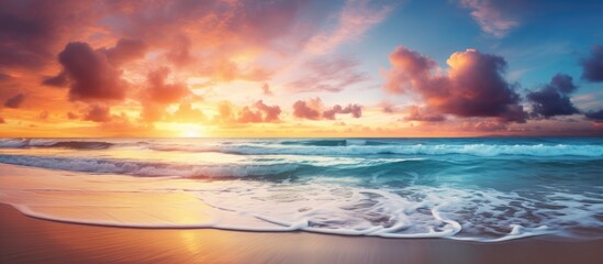 Sea sand sky concept sunset colors clouds horizon horizontal background banner Inspirational nature landscape beautiful colors wonderful scenery of tropical beach Beach sunset summer vacation