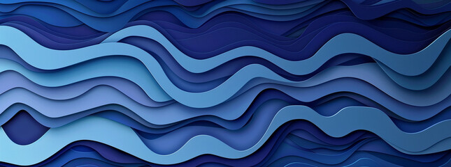 Blue waves in a paper cut design set against a dark background for creative banners.