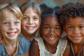 Fototapeta premium a group of young children, boys and girls, of different races, smiling