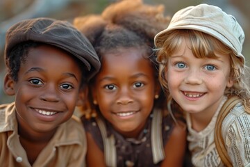 Fototapeta premium a group of young children, boys and girls, of different races, smiling