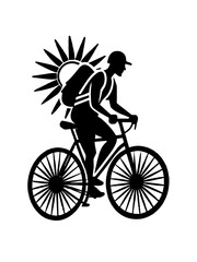 Fototapeta premium Vector t-shirt design black silhouette hiking bike vintage retro sunshine isolated on white background conceptual art vibrant painting illustration