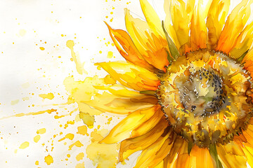 Watercolor sunflower clipart with bold yellow petals and a brown center