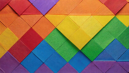 abstract rainbow background of squares, geometric shapes arranged symmetrically to each other, colors of the LGBT flag, summer bright wallpaper texture