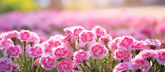 Dianthus Chinensis Flowers in the garden Close up. Creative banner. Copyspace image
