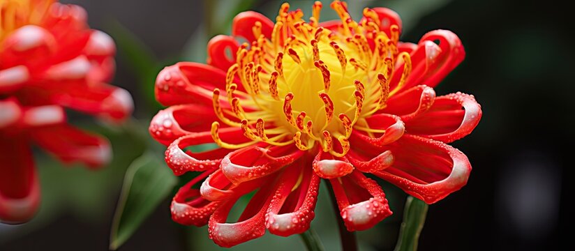 Asoka Flower or siantan flower have two colours red and yellow. Creative banner. Copyspace image