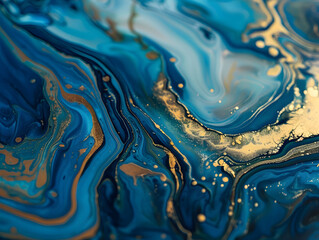 Marbled blue and golden Oil color painting. Generative AI.