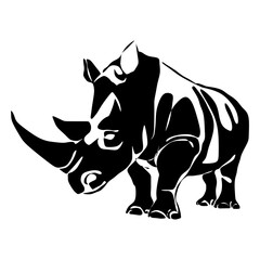 Rhino silhouette logo design. Abstract wild animal emblem, Strong rhinoceros symbol. Premium brand identity concept, Modern rhino head logo. Vector illustration template