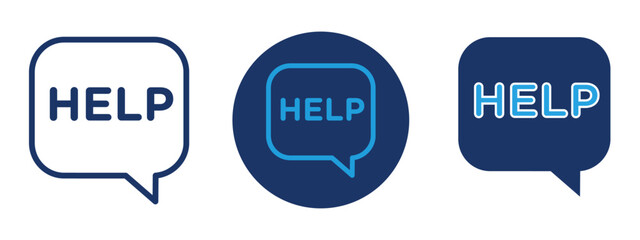 Help icon set with blue background in filled and outlined style, help icons, support and help icon 