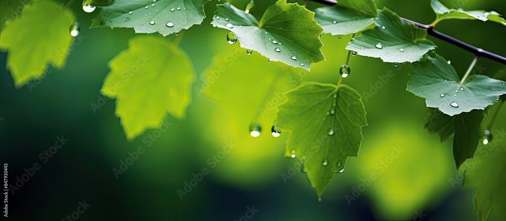 Aufkleber spring raindrops leaves it s summer soon. creative banner. copyspace image
