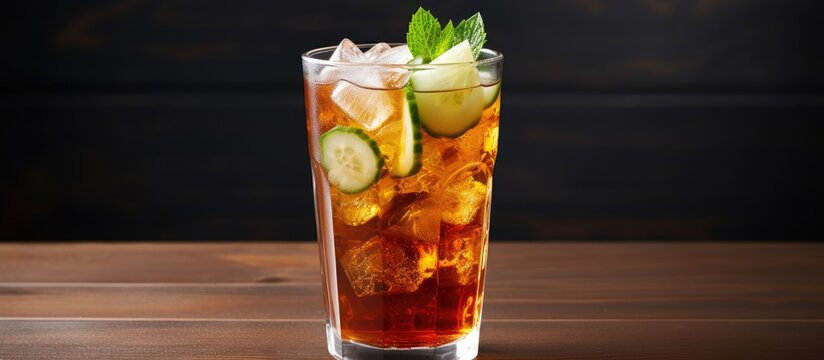 Traditional english cocktail of pimms and lemonade. Creative banner. Copyspace image