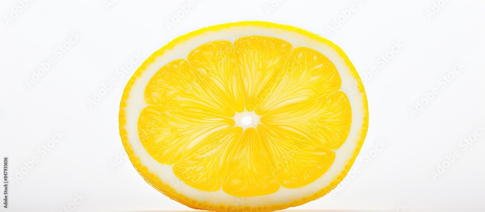 Poster slice of fresh lemon isolated on white background. creative banner. copyspace image