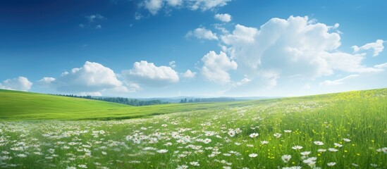 Fototapeta premium Wild flowers in the meadow. Creative banner. Copyspace image