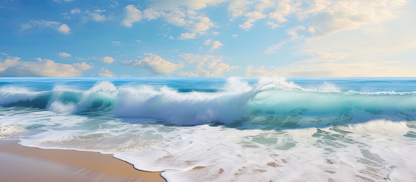 Waves Beach Shore Break Ocean waves crashing shorebreak on beach coastline. Creative banner. Copyspace image