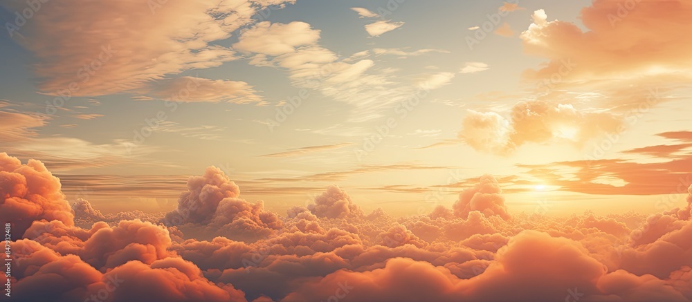 Poster beautiful cloudscape on the golden hours. creative banner. copyspace image