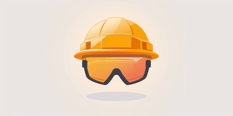 Protection glasses and hardhat icon on light background. Safety first symbol. Worker, builder, helmet, manufacture, engineer, personal protect.