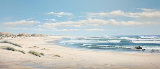 Beach and seascapes with water and dunes. Creative banner. Copyspace image - obrazy, fototapety, plakaty
