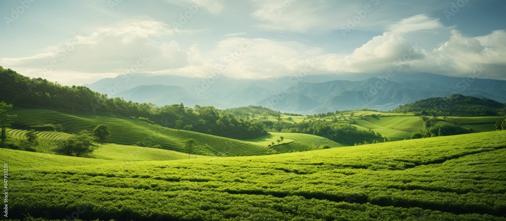 Poster green fields in the countryside. creative banner. copyspace image