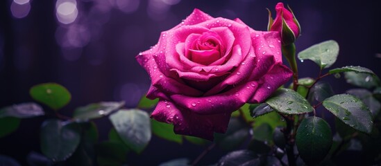 Blooming magenta rose Beautiful flower. Creative banner. Copyspace image