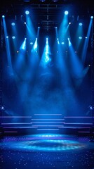  a game show stage background, black background, blue spotlights, stage lights, beautiful lighting