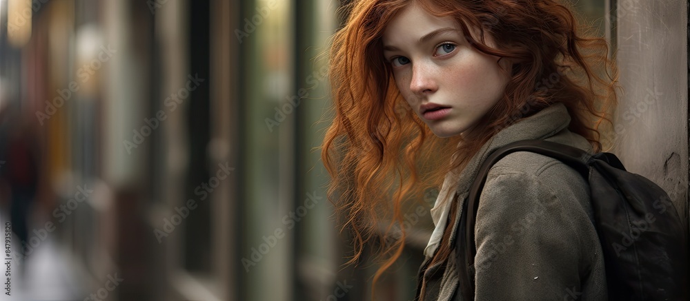 Canvas Prints portrait of a thoughtful girl on the street. Creative banner. Copyspace image