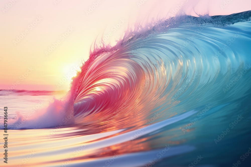 Poster blurred colored abstract gradient background, waves shape glowing in ultraviolet spectrum. backgroun
