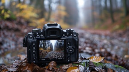 A timeless symbol of nostalgia, an old camera lies amidst a scattering of leaves, its weathered exterior hinting at countless memories preserved within