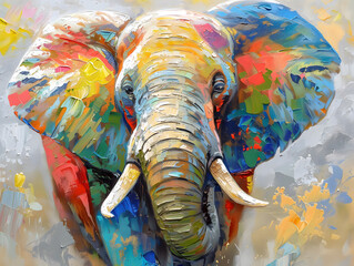 painted elephant in Oil color painting. Generative AI.