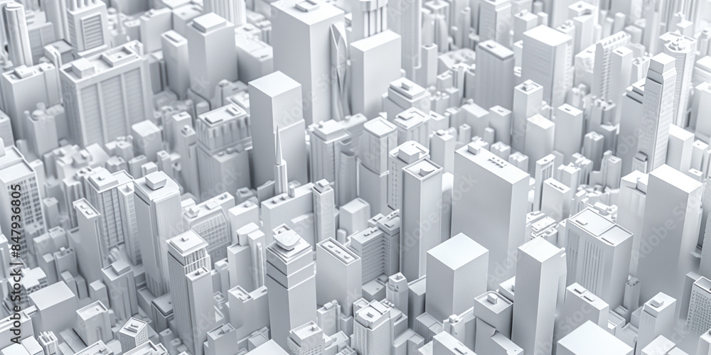 Poster birds eye view of a modern city. urban concept. white clay 3d rendering. created with generative ai 