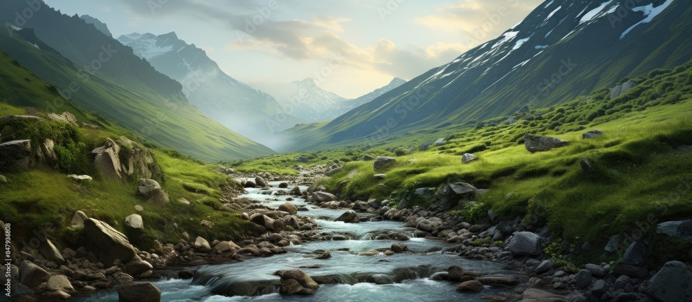Aufkleber The spring is running through the mountains. Creative banner. Copyspace image