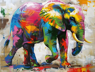 painted elephant in Oil color painting. Generative AI.