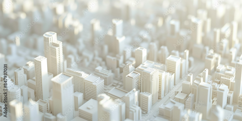 Poster birds eye view of a modern city. urban concept. white clay 3d rendering. created with generative ai 
