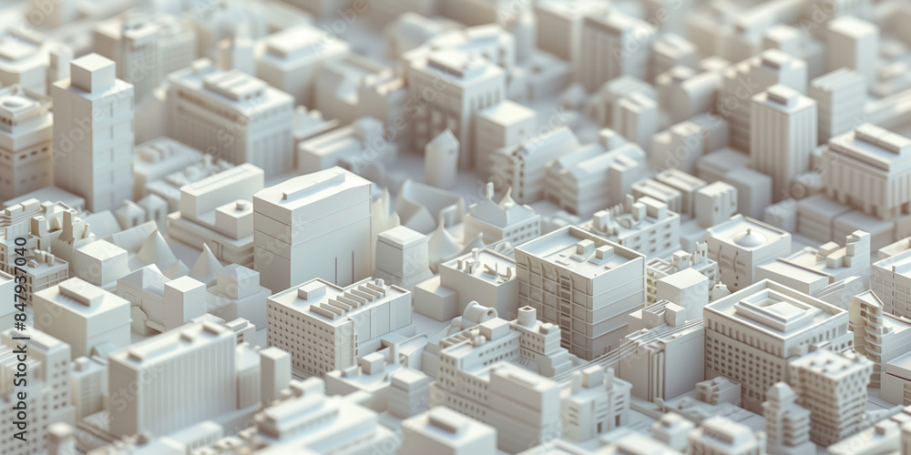 Poster birds eye view of a modern city. urban concept. white clay 3d rendering. created with generative ai 
