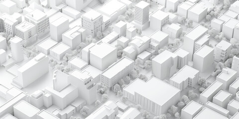 Birds Eye view of a modern city. Urban concept. White clay 3D rendering.  Created with Generative AI technology.