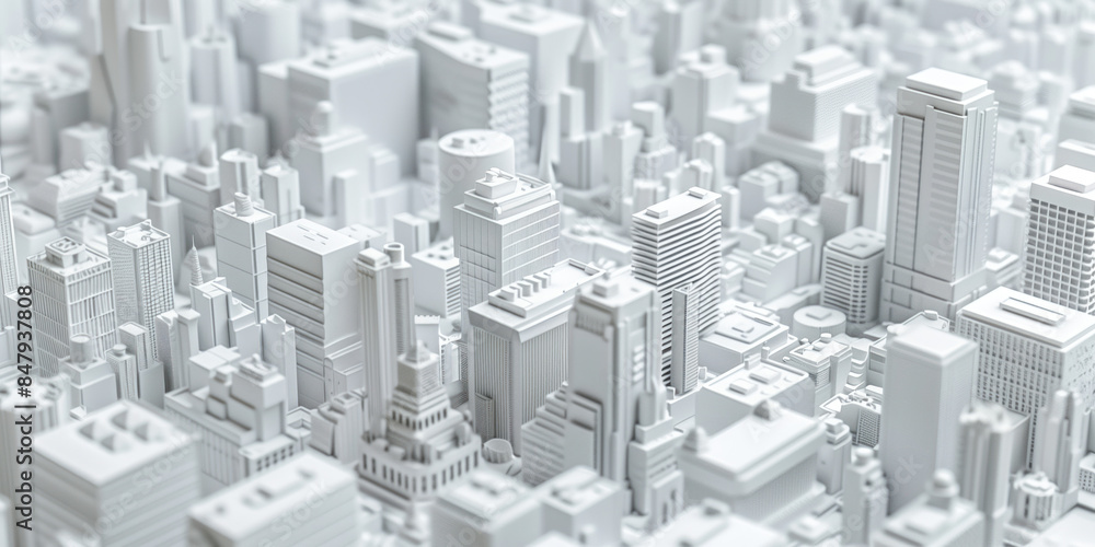 Poster birds eye view of a modern city. urban concept. white clay 3d rendering. created with generative ai 