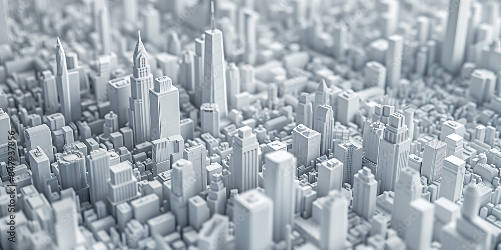 Poster birds eye view of a modern city. urban concept. white clay 3d rendering. created with generative ai 